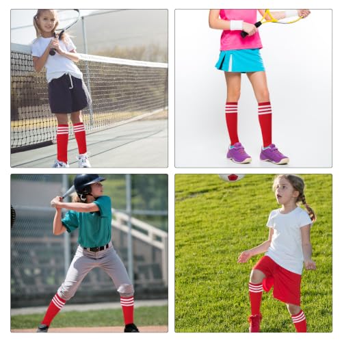 Kids Soccer Socks - Youth Baseball Softball Athletic Socks - Red/White