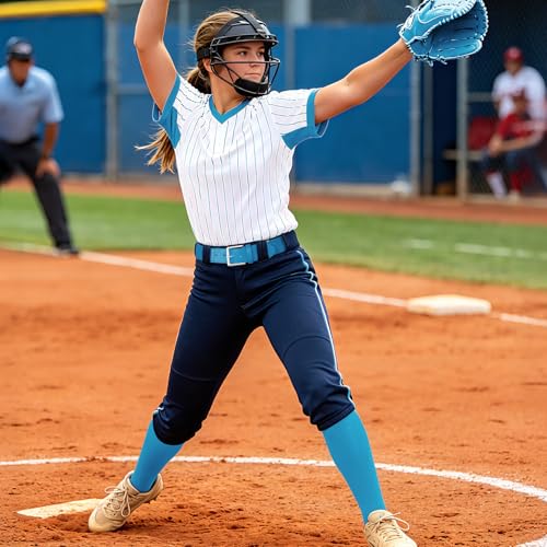 Columbia Blue Baseball & Softball Socks and Belt Set for Kids, Youth & Adults