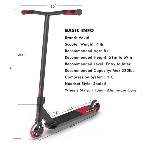 VOKUL K1 Pro Stunt Scooter - Intermediate & Beginner Freestyle Scooter for Kids 8+ & Adults