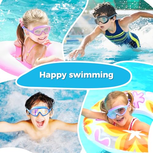 3 Pack Swimming Goggles, Kid Goggles with Earplugs Large Frame