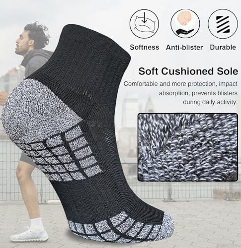 Suaskk Men's Athletic Cushioned Breathable Running Quarter Socks 5 Pairs - Black, Size 9-12