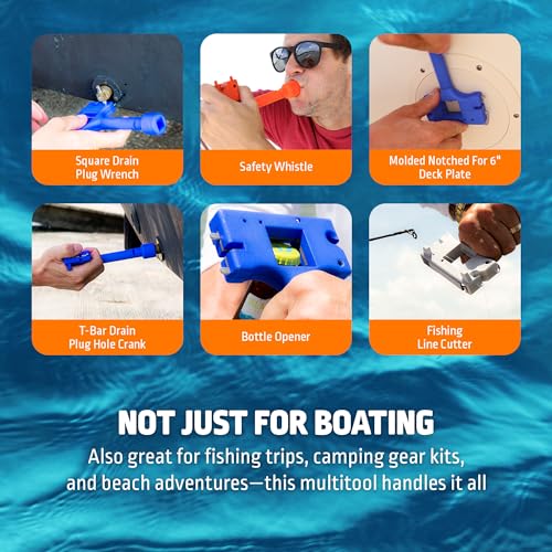 Boat Gadget 10-in-1 Marine Tool with Gas Cap Key & Line Cutter - Blue, 1 Pack