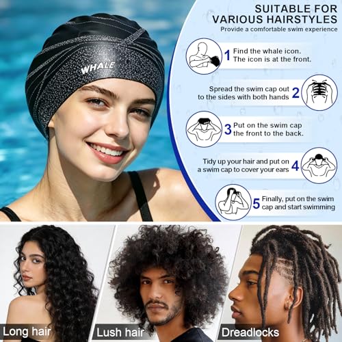 Whale Extra Large Black Swim Cap for Long Hair, Afro & Extensions – Waterproof & Comfortable