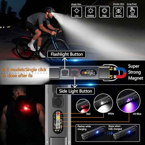 SKYFIRE 2Pack Rechargeable EDC Flashlight with Electric Lighter,Clip and Magnetic Base,Mini Flash Lights with UV Red and White LED Light Portable Pocket Light for Outdoors Indoor Emergency Working