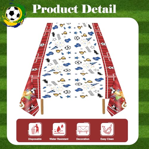 3 Pack Red Soccer Party Table Cloths - 108 x 54 Inches