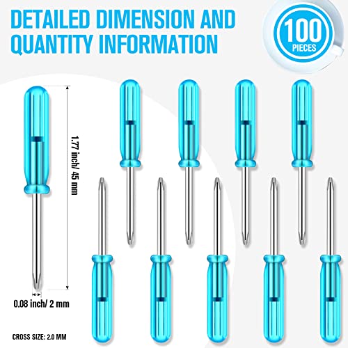 100 Pcs Pocket Screwdriver Mini Tops Tiny 2.0 mm Pocket Cross Eyeglass Screwdriver with Blue Handle for Watches Cellphone HDD Camera Laptop Repair Tool (Cross)