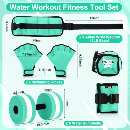 Full Body Aqua Workout Kit - 6 Pcs Water Aerobics Set - Cyan 1lb