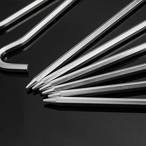 7-Inch Aluminium Tent Stakes - Hexagon Rod Camping Pegs - Silver 12pcs
