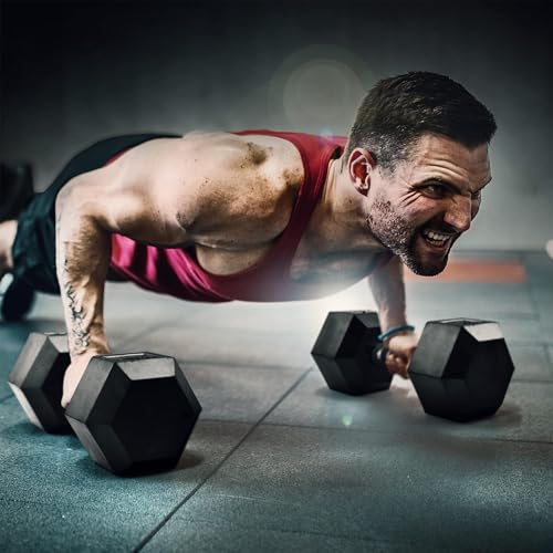 Yes4All 25 lbs Rubber-Coated Hex Dumbbell with Anti-Slip Grip — Durable Cast Iron Core
