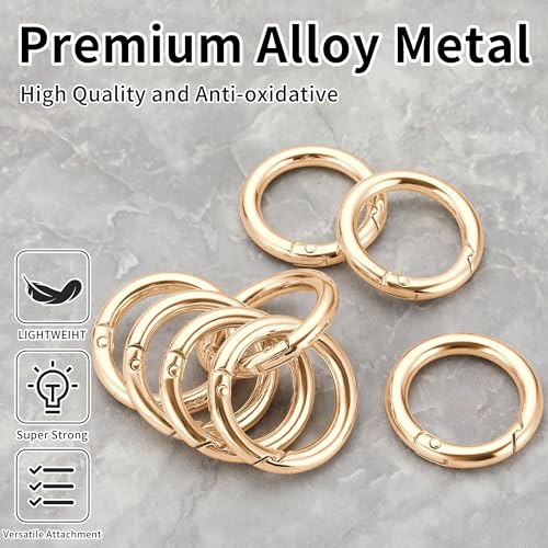 1 Inch Key Ring Clip Set - 8 Round Carabiner Clips, Light Gold