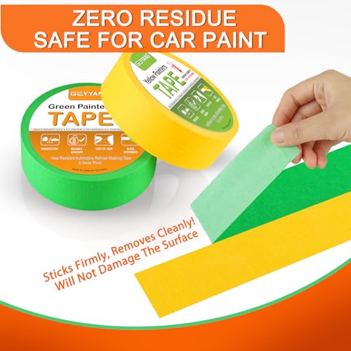 GEYYANG Automotive Masking Tape - Heat Resistant Green Painters Tape for Auto Body Spray Painting, Multi-Surface Painters Tape for DIY, Labeling, Art, Car, 1.41 inch x 55 Yards, 2 Rolls
