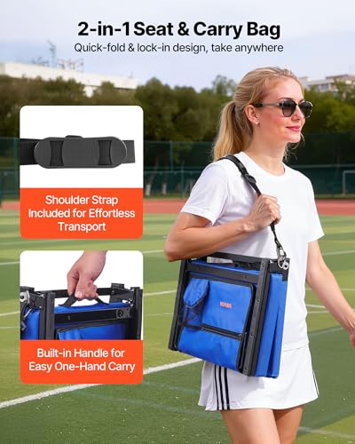 Portable Stadium Seat with Back Support & Thick Cushion - Folding Bleacher Chair with Cup Holder & Pockets