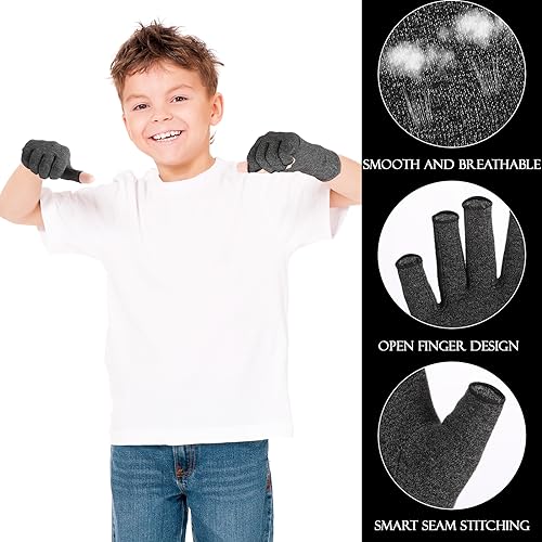 Kids Compression Gloves 4 Pairs, Fingerless Hand Support for Ages 8-15