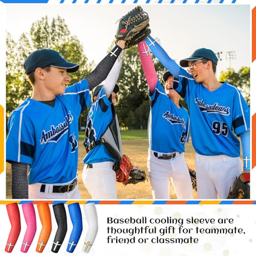 Shyyween Small Faith Cross Youth Arm Sleeves - 6 Pairs Compression Baseball Sleeves
