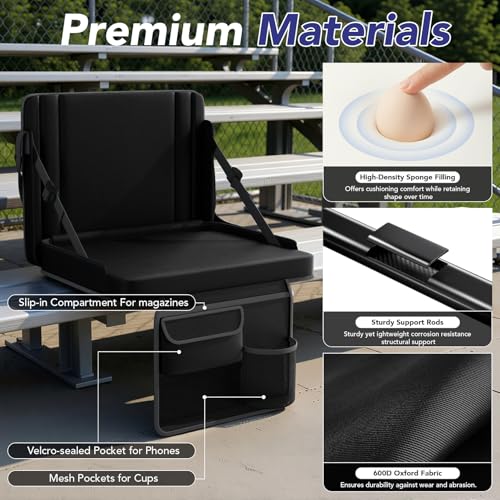 Adjustable Stadium Seat with Back Support & Cushion - Portable Bleacher Chair