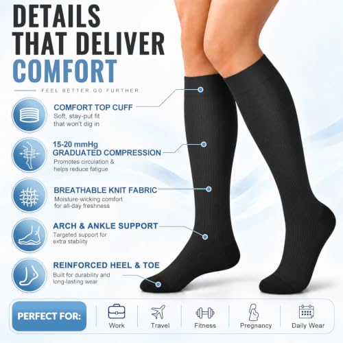 Copper Compression Socks for Women & Men (6 Pairs) Large-X-Large / 10 Black – Copper Infused Support