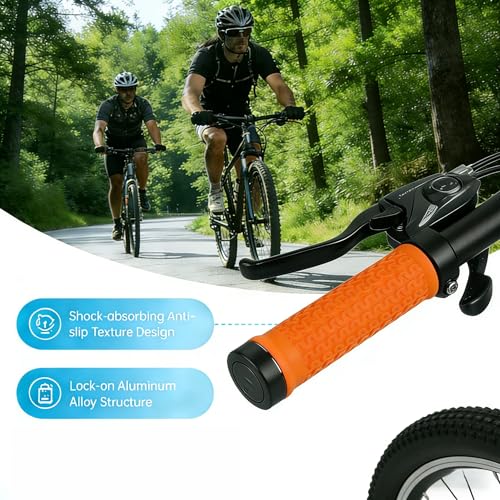 Ergonomic Non-Slip Bike Grips - Orange Lock-On Rubber Handlebar Grips
