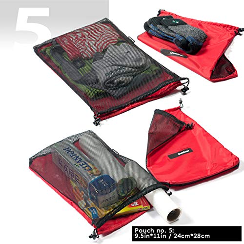 Nylon Drawstring Bags Set - 5 Pieces, Red, Various Sizes