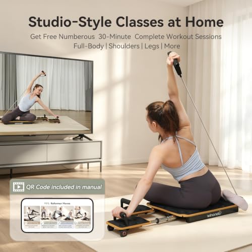 Wooden Pilates Reformer Machine - Black - Home Workout Board with Accessories
