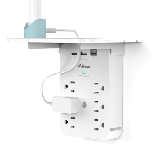 Outlet Extender with Shelf, Mifaso Surge Protector 6 AC Multi Plug Wall Outlets and 3 USB Ports, PD 20W USB-C Charger, Outlet Splitter for Bathroom Home