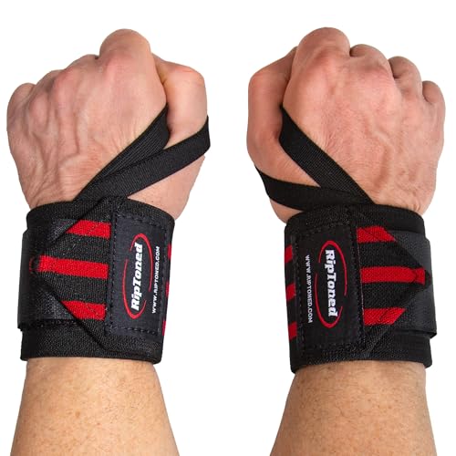 Stiff Weightlifting Wrist Wraps – 18" Gym Straps with Thumb Loop – Red