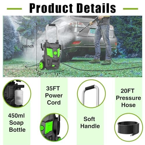 Buyplus Pressure Washer 4500PSI 2.8GPM Power Washer with 4 Nozzles, Foam Cannon for Cleaning Cars, Driveways, Patios