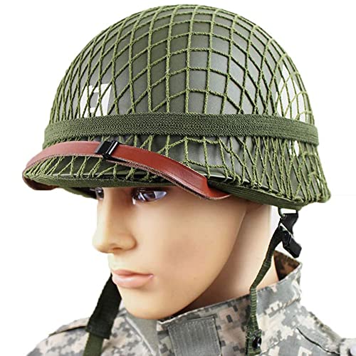 WW2 US Army M1 Helmet Replica with Net & Chin Strap - Green