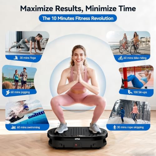 HTM Black Small Vibration Plate Exercise Machine with Remote & Resistance Bands Slot