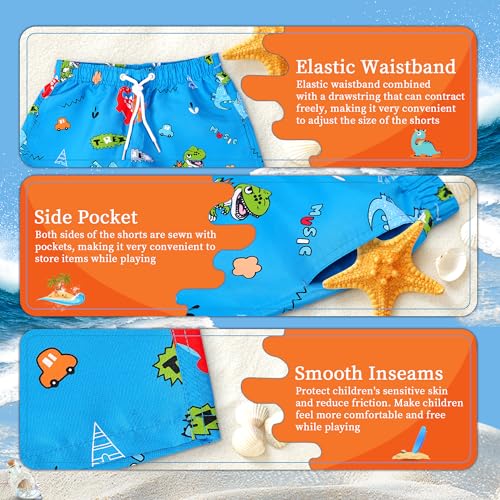 Boys Swim Trunks - Quick-Dry Board Shorts 4-5T Blue Dinosaur