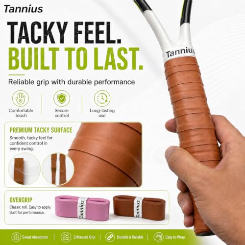 Tannius Tennis Overgrip Tape 6-Pack Brown — Sweat-Absorbing, Non-Slip Tacky Grip