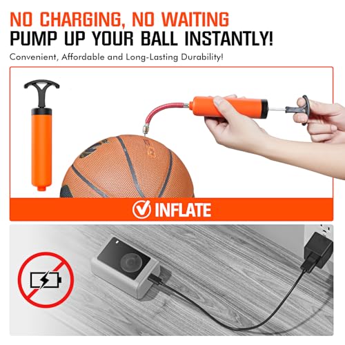 Portable Hand Ball Pump with 3 Needles, Extension Hose & Nozzle - Orange