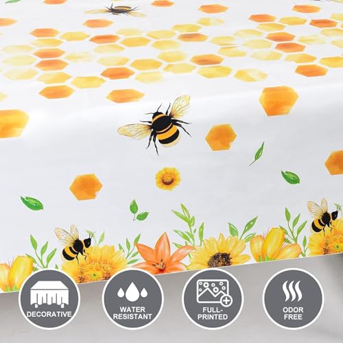Bee Tablecloth - 2 Pack 108"x54" Disposable Plastic Cover