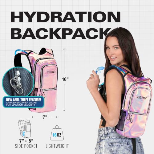 Hydration Pack Backpack - 2L Bladder, Holographic Pink - Festival Essential