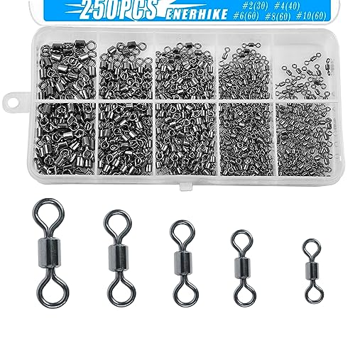 250pcs Stainless Steel Fishing Barrel Swivels - #2, #4, #6, #8, #10