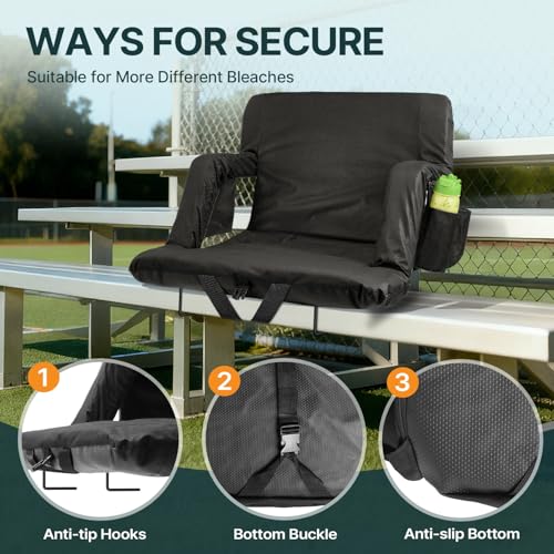 Extra Wide Stadium Seats with Back Support - Black 2PC
