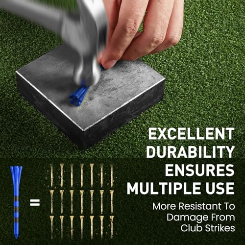 Unbreakable Golf Tees Pack - 80 Driver Tees (3 1/4" & 2 3/4") + 20 Iron Tees (1 1/2") - Blue