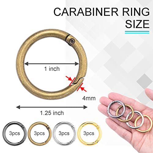 1 Inch Spring O Ring Clip Keychain - 12 Pack Assorted Colors