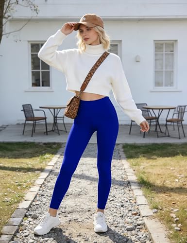 High Waist Leggings for Women - Opaque Tummy Control - Royal Blue - Large-X-Large