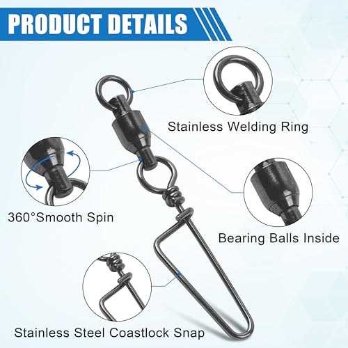 Stainless Steel Fishing Swivels with Coastlock Snaps - Size 0+0 (26lb)