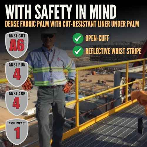 Cestus 6161, ANSI A6 Cut-Resistant Impact Gloves (1,3,10,50 Pairs) Dense Fabric Palm, Heavy Duty Safety Work Gloves, Utility