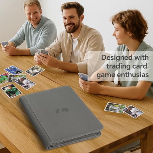 LUNNSHO Grey 9-Pocket Double-Sided Trading Card Binder, 540 Card Capacity, PU Album for MTG/TCG