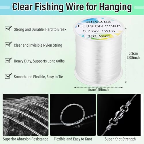 Anezus Fishing Wire for Hanging, Clear Line Invisible String Strong