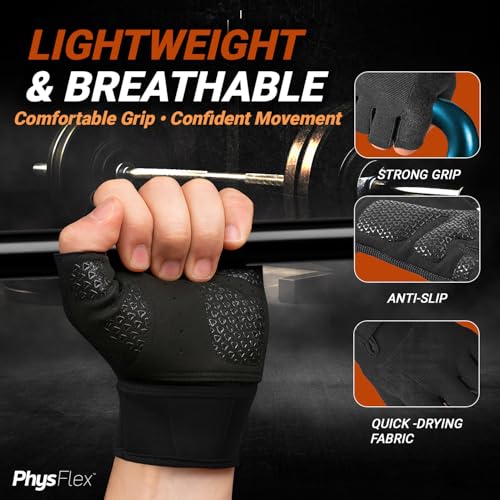 Workout Gloves for Men & Women - Weight Lifting, Grip & Wrist Support - Black, Large
