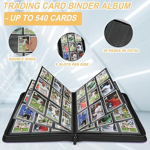 Foalgo Blue 9-Pocket Card Binder - Holds 540 Trading Cards, Zip Closure, Collector Album