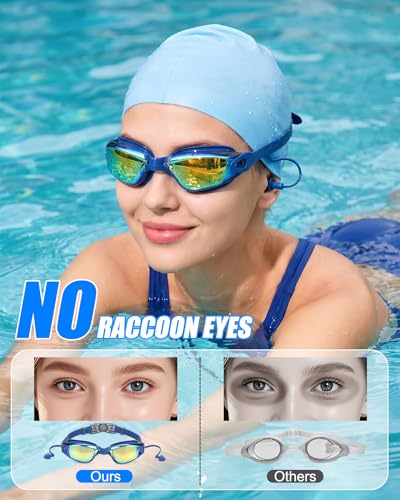 Aegend 2 Pack Swim Goggles for Adults No Leak with Storage Case - Navy Blue & Rose Red