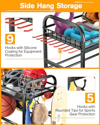 4-Layer Sports Equipment Organizer with Wheels - Ball Storage Rack