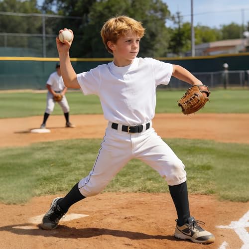 Cooraby Youth Baseball Socks and Belt Set for Boys & Girls - Black, 8-12 Years