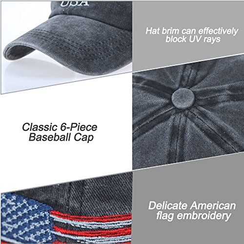 American Flag Baseball Cap - Distressed Adjustable Hat - One Size Black