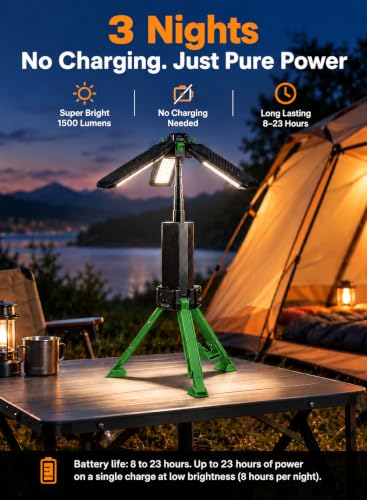 CuLiDing Green Telescopic Camping Light 2500 Lumens Rechargeable 15000mAh