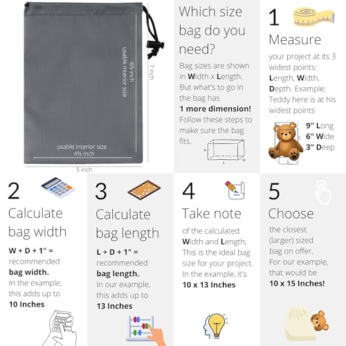 Gray 5x7 Inch Nylon Drawstring Bag Set of 6 Travel & Organization Pouches